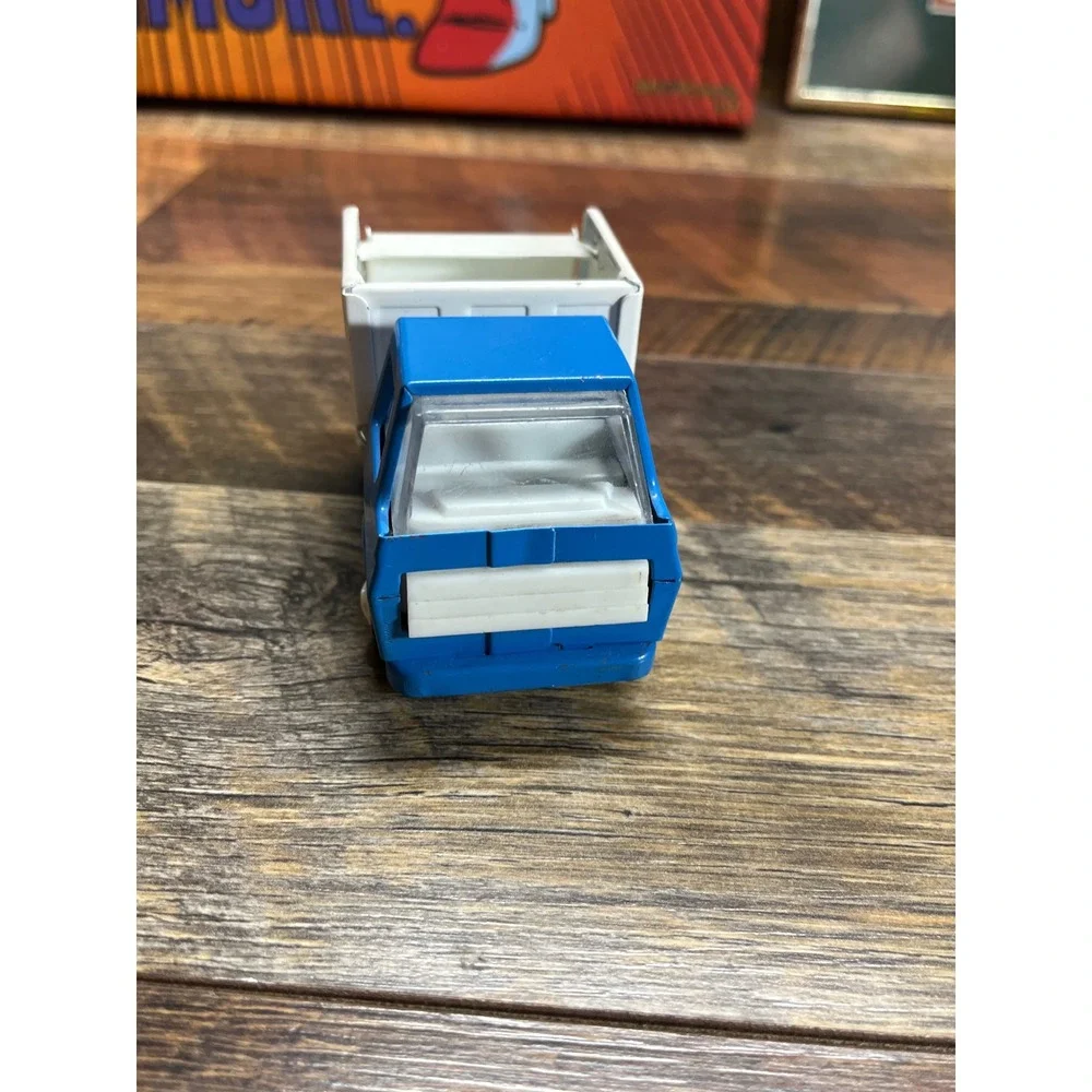 Vintage Tin Litho Garbage Truck Toy Blue and White Made in Japan Dump Truck